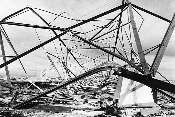 The remains of the tower on the ground